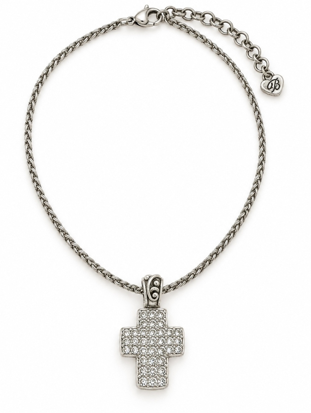Retired Rare Brighton Sacred Cross Silver-Tone Pave Crystal Reversible Necklace